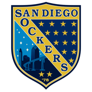 San Diego Ockers sports team logo with cityscape and stars.