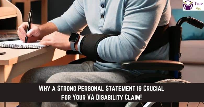 Person in wheelchair writing personal statement for VA disability claim.